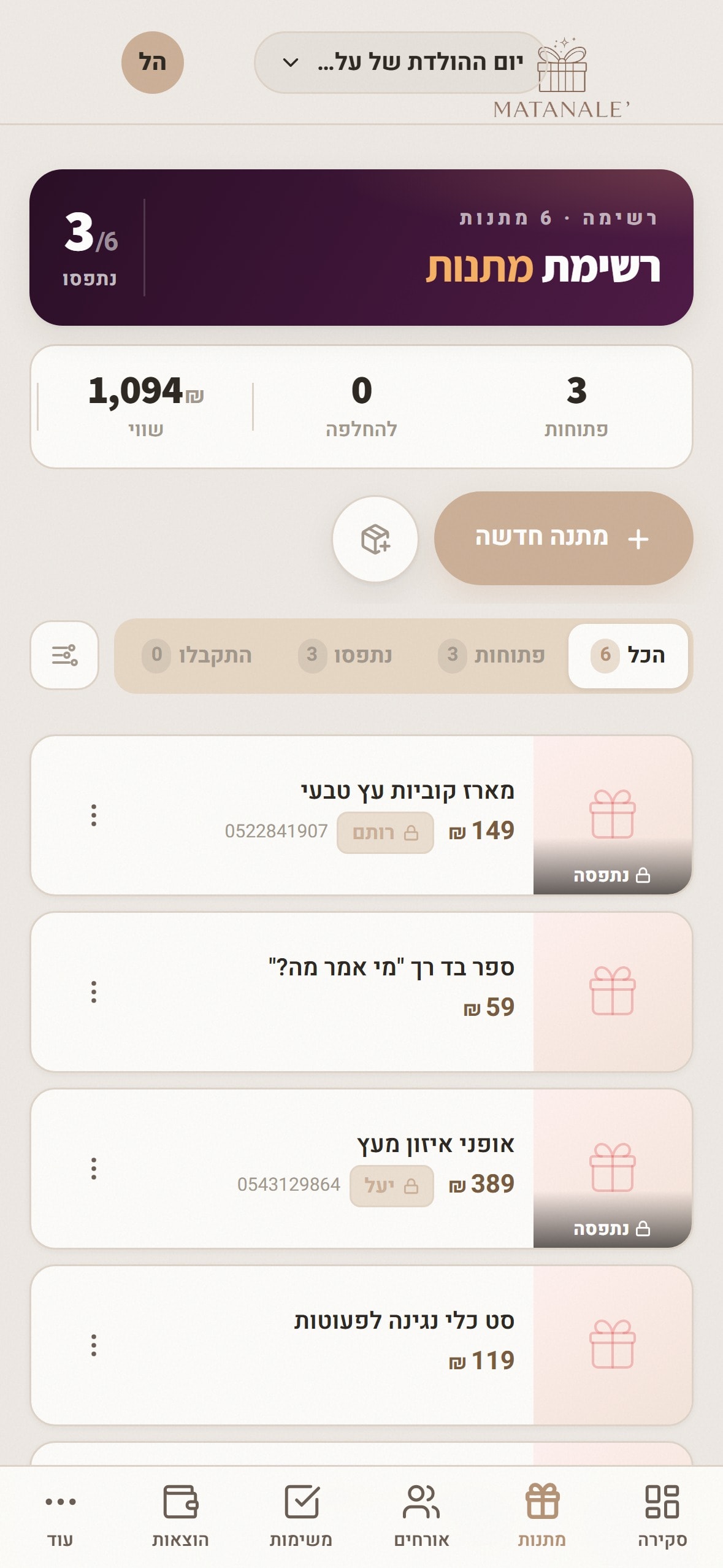 רשימת מתנות
